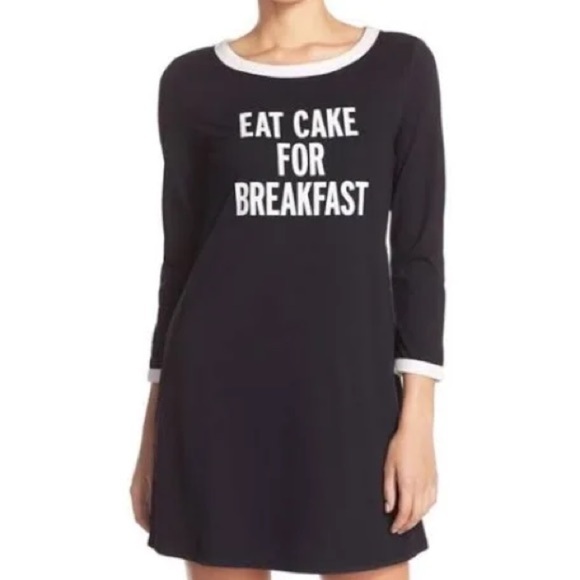 kate spade : Eat Cake for Breakfast Sleep Shirt xlarge pj dress black and white - Picture 1 of 8
